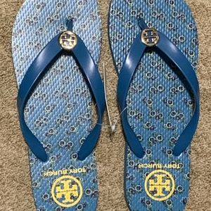 🔥TORY BURCH Women's W8 Flip Flops Blue Avalon NWT